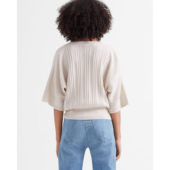 NWOT Club Monaco 100% Wool Cream Ribbed Knit Structured Dolman Sleeve Sweater SP - Picture 2 of 8